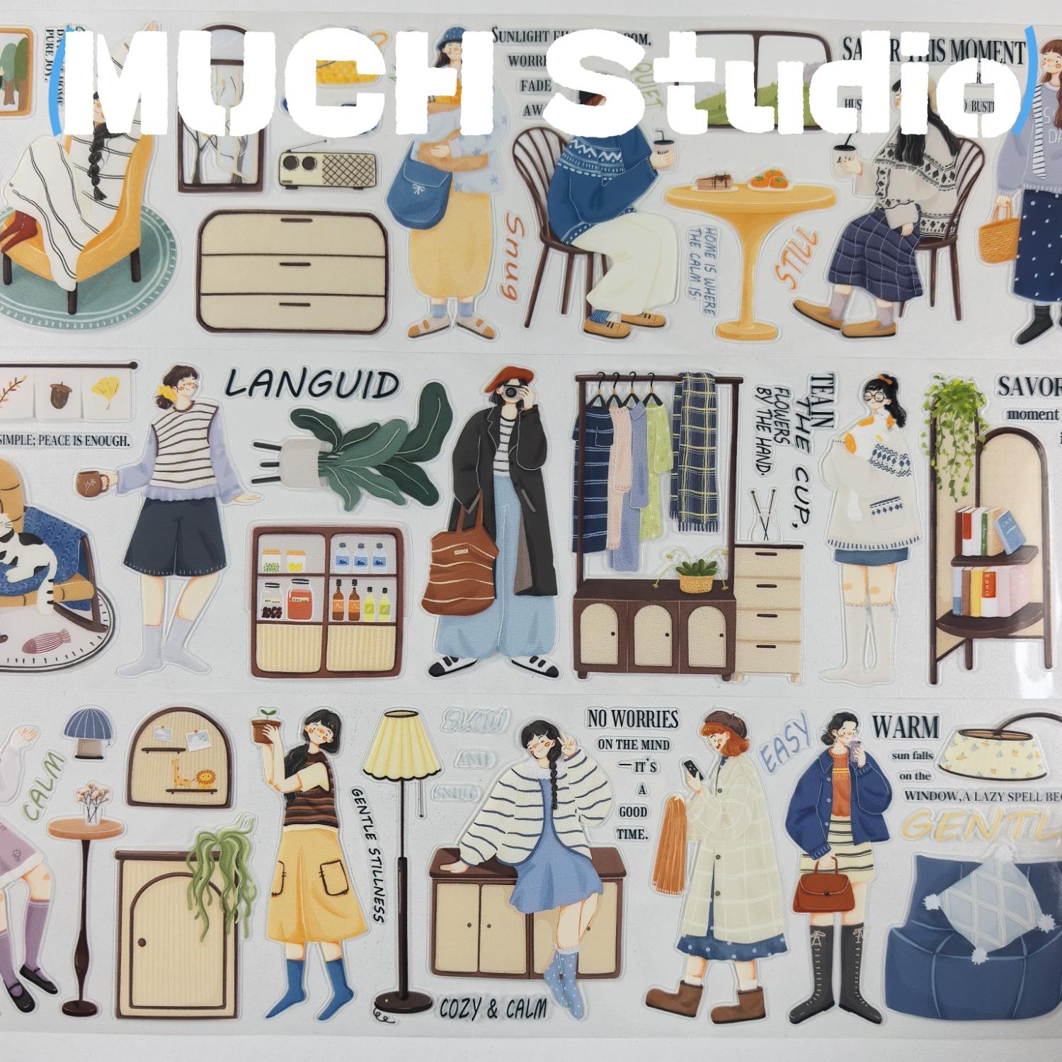 1pc (6.5*100cm), Original New Product, Daily Life Character Status Sticker, High-end Craftsmanship PET Tape, Exquisite Pattern, Versatile and Practical, Suitable for Scrapbooking, Decorating Journals, Notebooks, Greeting Cards, Photo Frames and More