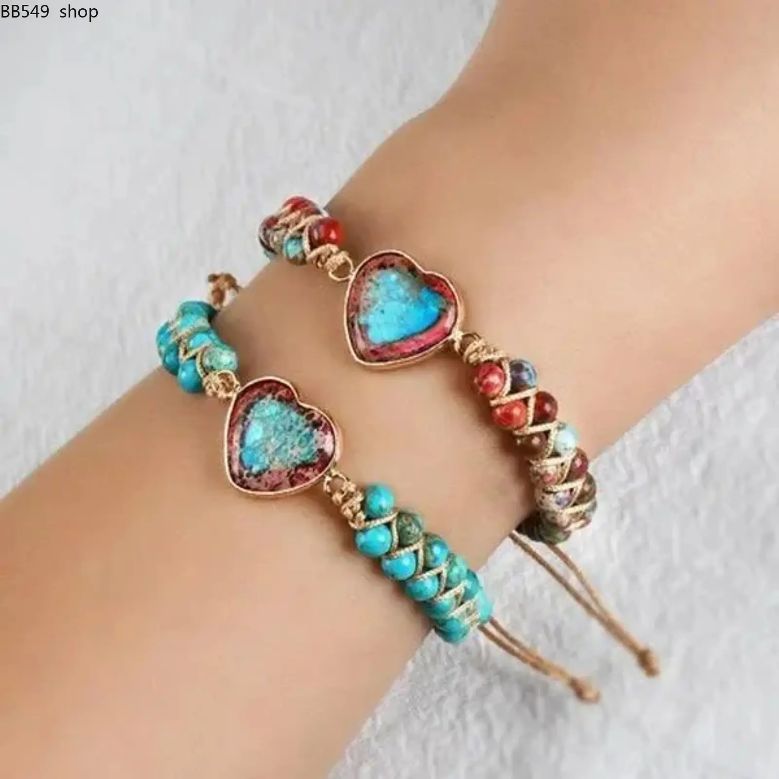 2 Pieces Bundle Bracelets, Friendship Bracelet,  Natural Gemstone Handmade Braided Woven Wedding Bracelet, Healing Crystal Bracelet, Gift for her