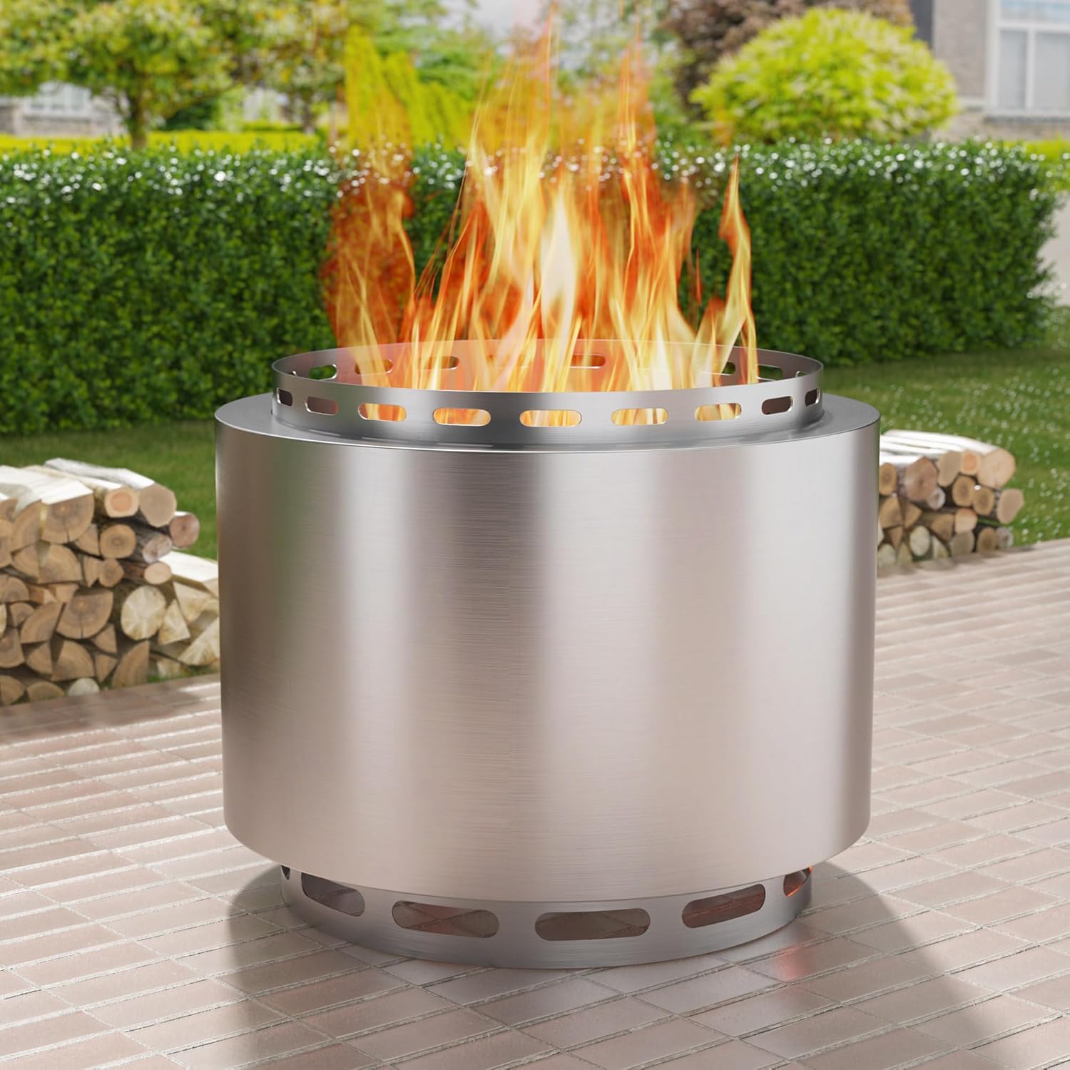 Kullavik 19 Inch Outdoor Fire Pit, Metal Firepit Stove Smokeless Portable Stainless Steel with Weather Resistant Cover, Wood Burning for Backyard Garden Camping, Safety Modern Design