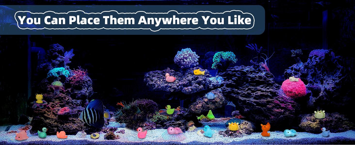 100 Pcs Mini Resin 20 Types Glow in the Dark Tiny Figurines Bulk Set for DIY Aquarium Landscape and Decoration Desk Pets and Miniature Accessories