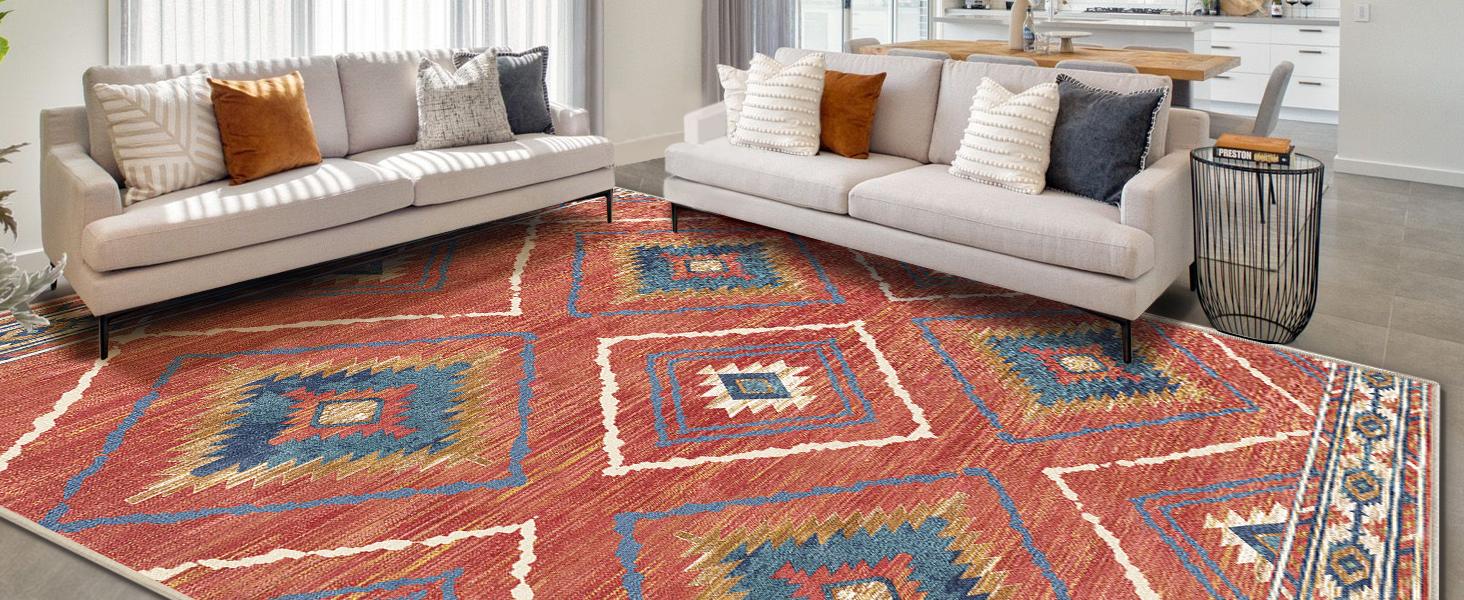 BESTSWEETIE | Western Washable Area Rugs – Large Boho Rugs for Living Room & Bedroom – Soft, Non-Slip, Faux Wool, Various Sizes, OEKO-TEX Certified, Aztec Modern Rugs for Rustic Farmhouse Home Decor, Home & Dorm Essentials
