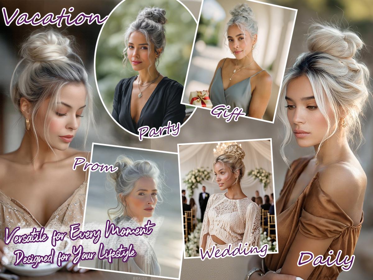 BARSDAR 2 PCS Messy Bun Hair Pieces - Elastic Brown Gray Messy Hair Bun Scrunchies Extensions for Women - Synthetic Thick Fluffy Updo Chignons Salt and Pepper Hairpieces Daily