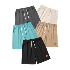 Men's Waffle Knit Casual Shorts - Soft Breathable Fabric, Elastic Waist Drawstring, Relaxed Fit with Leather Label Detail for Summer Streetwear