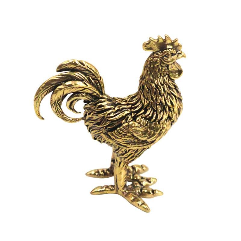 Brass Rooster Hen Model Sculpture, Desktop Decoration Metal Copper Cast Craft, Desk Ornament, Home Decor, Office Accent
