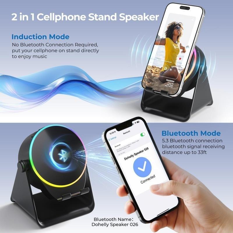 4-In-1 Wireless Bluetooth-compatible Speaker with LED, 360° Rotating Stand, Portable Desktop Holder, Ideal for Home, Shower, Outdoor, Travel Gifts