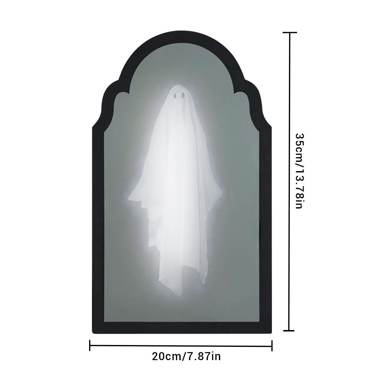 Ghost Mirror Halloween Decor – LED Holographic Ghost Illusion Mirror, 2-in-1 Daytime Mirror Nighttime Ghost, Spooky Tabletop Decoration for Mantel Shelf Party, Creepy Cute Gift for Kids Adults