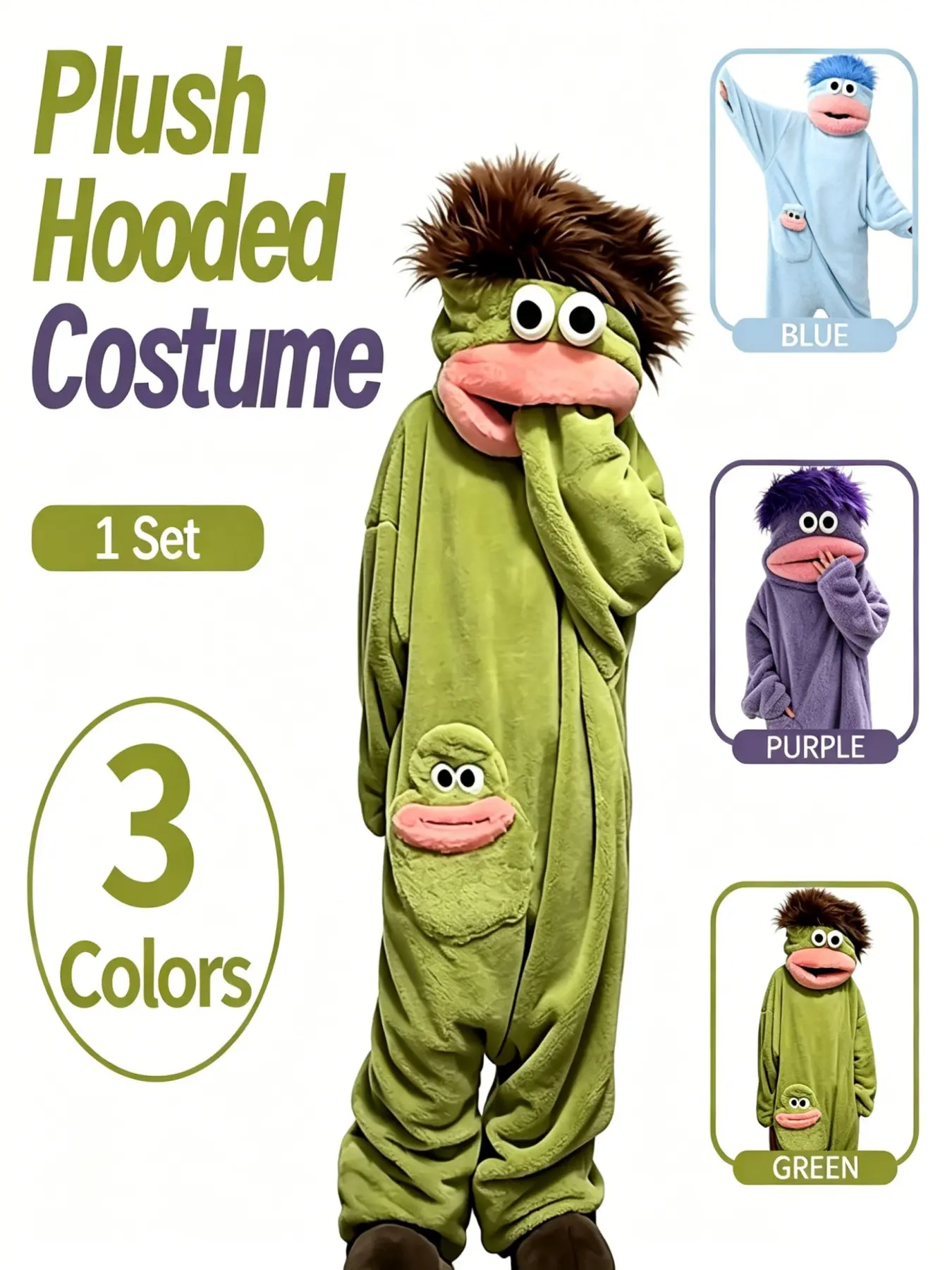 Funny Monster Onesie, Silly Wearable Onesie, Cute Cartoon Fuzzy Pajamas, Fall Winter Home Party Wear, Cozy Full Body Sleepwear for Adults