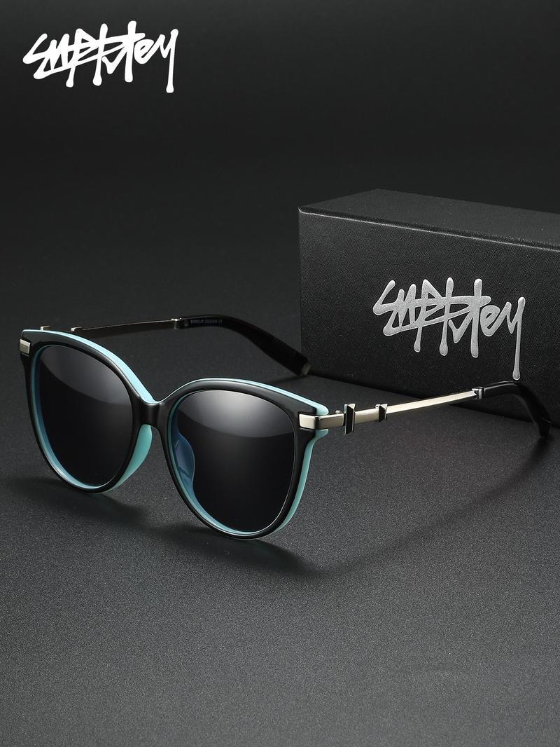 SUPKLEY Circular Polarized Sunglasses Made PC Material Cat Eye Frame TAC Lens Sun Protection UV Protection Sunglasses Suitable Men&Women Fashionable Retro Style High-end Creative Design Metal Mirror LegsHigh-quality Gifts Mothers/Lovers/Girlfriends