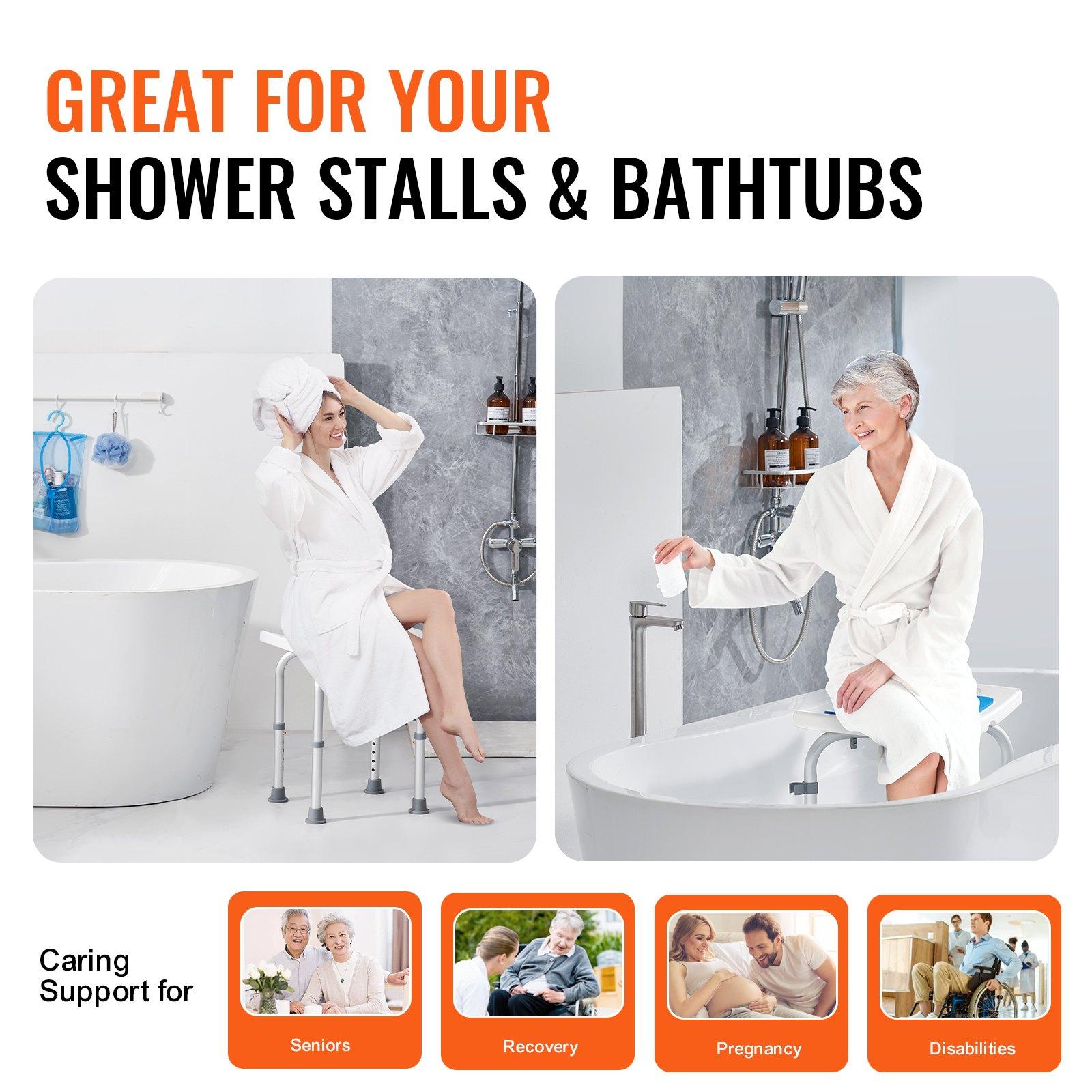 【DealsForYouDays】VEVOR Adjustable Height Shower Chair with Height Adjuster & Seat Cushion, Non-Slip Tub Bench for Elderly, 350 LBS Capacity