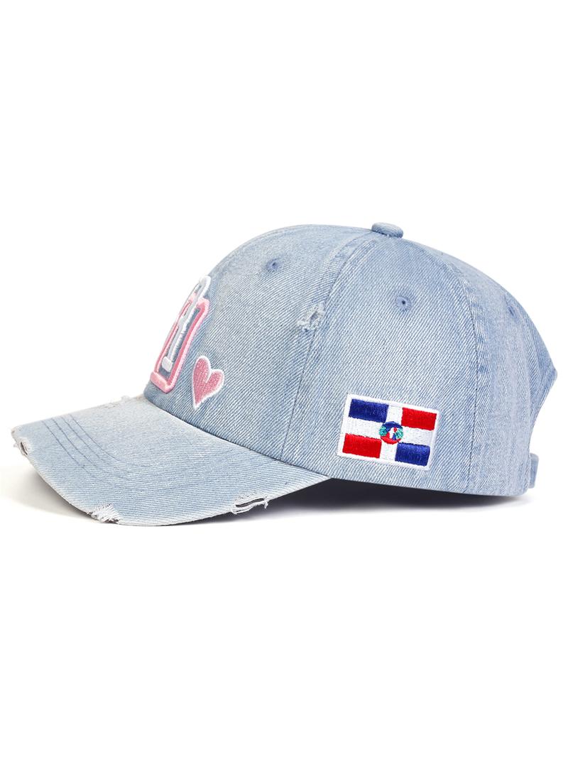 Unisex Denim Baseball Cap, Adjustable Sun Protection Casual Hat, Spring & Fall Outdoor Travel Beach Vacation, Fitted Letter Pattern, Quality Caps