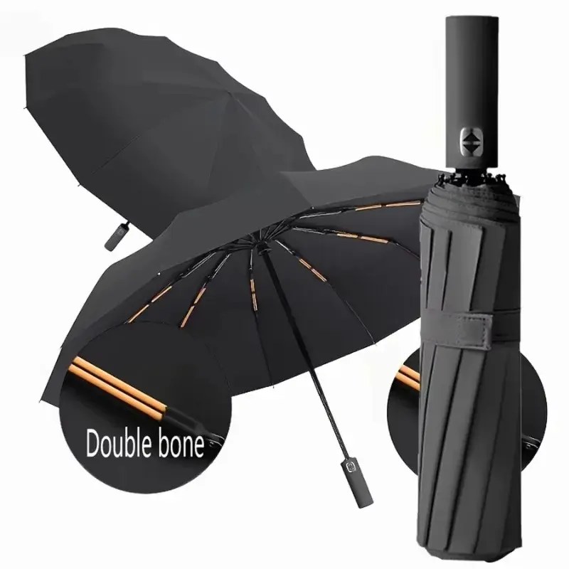 Umbrella Fully Automatic 2-in-1 Sun Rain Umbrella Reinforced Folding Wind-Resistant Black Glue Coated Anti-UV Sunscreen Umbrella Portable Foldable Umbrella
