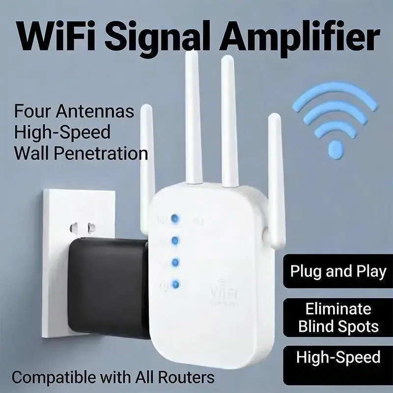 WiFi Repeater Wired Signal Booster Amplifier Ultra Long Range Extender for Bedroom Seamless Internet Coverage Networking