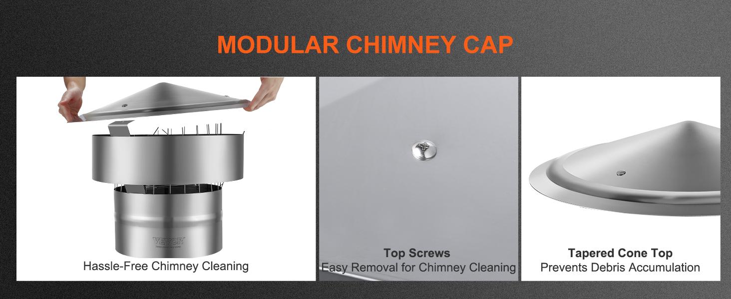 VEVOR Chimney Cap, 6 inch, 304 Stainless Steel Round Roof Rain Cap, 11.81-inch Increased Caps, All Weather Reinforced Screws Easy Installation, for Perfect Insulation Vent Cover Outside, Silver