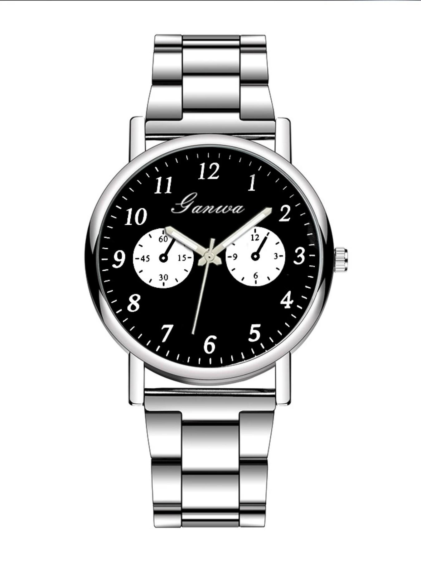 Men's Modern Quartz Watch, Stainless Steel Case, Analog Face, Business Casual Style, Includes Gift Box, All Seasons Wear