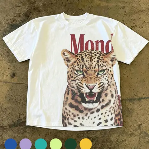 MENS WOMENS 100% COTTON LOOSE FIT CREW NECK T-SHIRT VINTAGE ANGRY LEOPARD PRINT GRAPHIC TEES RARE AESTHETIC Y2K STREETWEAR CASUAL DAILY OUTFIT SPRING SUMMER ALL SEASON STREET PARTY LOUNGE SHORT SLEEVE TEE Menswear