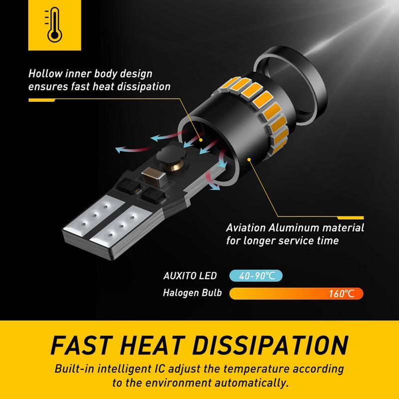 AUXITO 194 LED Light Bulb 6000K White/Yellow/Blue/Red 168 2825 W5W T10 Wedge 24-SMD 3014 Chipsets LED Replacement Light Kit Error Free for Car Interior Dome Map Door License Courtesy Dash Lights, Pack of 10