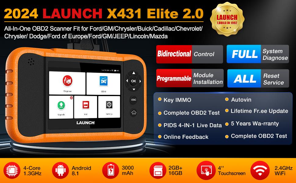 Launch X431 Creader Elite 2.0 for FGC Bi-Directional Scan Scanner, OBD2 Scanner, Full System Diagnostic Scanner, Lifetime Free Update, AutoVIN