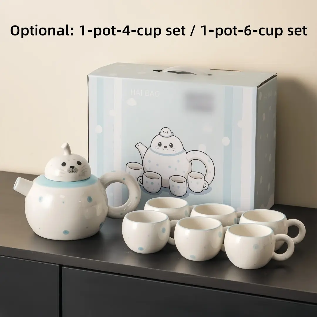 Porcelain Coffee Cup/tureen Set, 1.2L Large Capacity Teapot + 4/6 Cups, Creative High-End Pearl Tea Set, Perfect Gift for Family and Friends, Tea Beverage Set