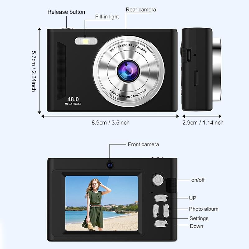 Retro Digital Camera, CCD Digital Camera, Vlogging camera with 2.4 inch Screen, Dual-lens, Compact and Portable with Fill Light for Starter Student Girl Boy
