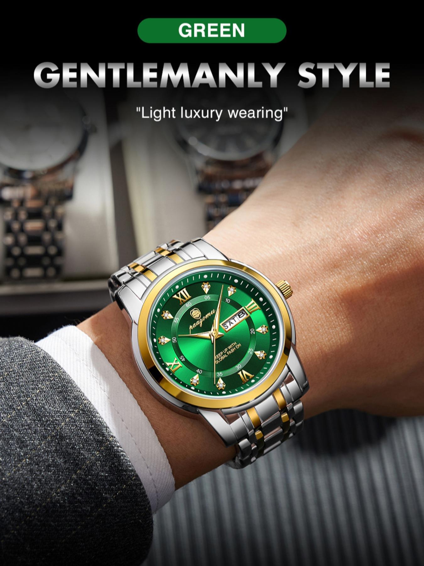 Paazomu Luxury Men's Watch, Waterproof Luminous Date, Stainless Steel Sport Fashion, Quartz Watch for Men, Stylish Male Clock