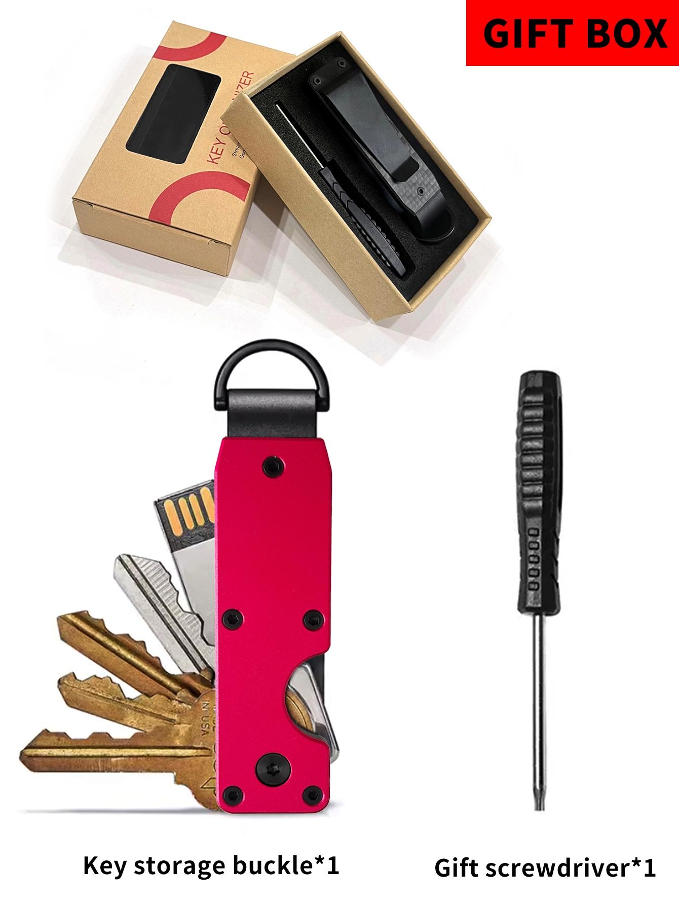 Minimalist Keychain, Heavy Duty Keychain - Compact Metal Key Storage Box With Screwdriver Carbon Fiber Pattern Unisex Key Clip Anti-Scratch Surface, Keys Sleek Light Slim, Durable Key Ring Holder With Gift Box, Gift For Friends, Family, Stylish Keychain
