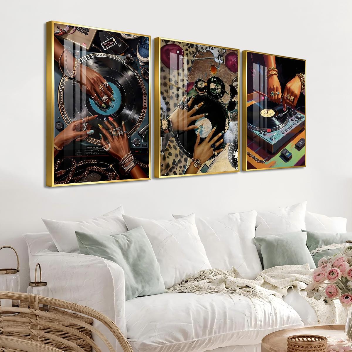 3 Counts Aluminum Alloy Framed Painting, Stylish DJ Vinyl Record Player Art Picture, Home Decoration For Living Room, Bedroom, Office, Restaurant, Hallway Wall Decor, Odorless Print Artwork, Luxury Perfect Gift For Friends And Family