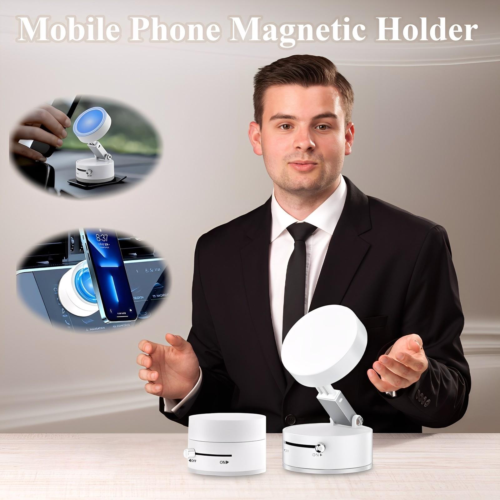 Easy to Use Vacuum Magnetic Phone Holder with One Button Switch and Adjustable Tightness Reusable Suction Cup Phone Mount for Smooth Wall and Glass Surface