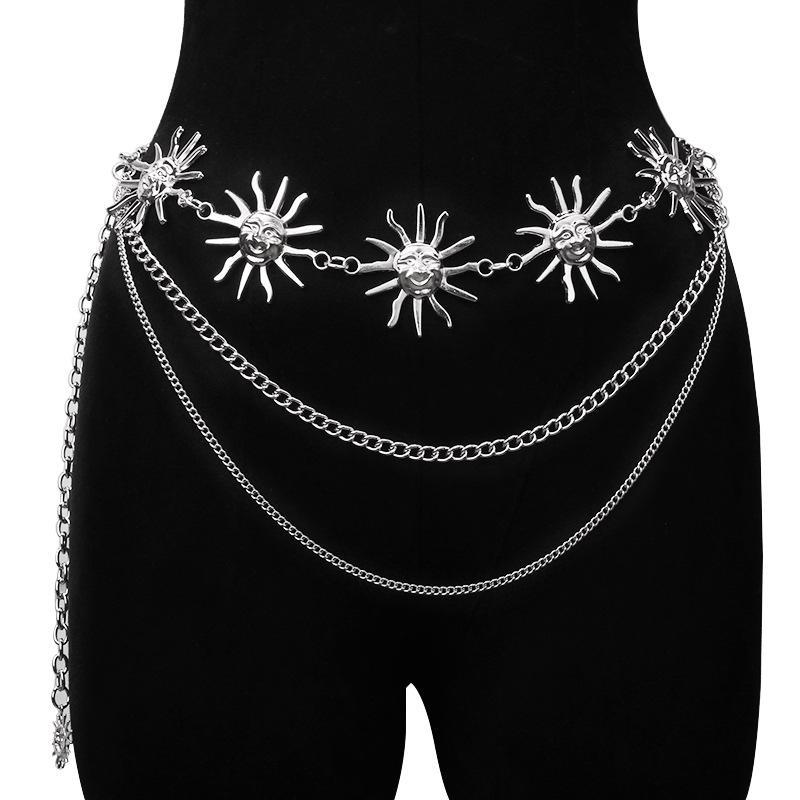 Chunky Multilayer Punk Gothic Moon Sun Waist Chain Metal Waist Belts for Women Dress Jewelry Body Chain Jewelry Цепочка На Талию