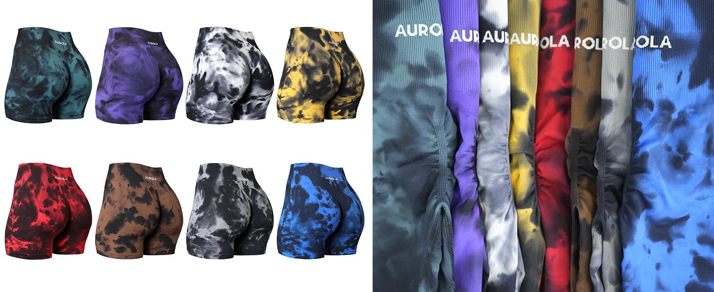 AUROLA Dream Tie Dye Workout Shorts for Women,Seamless Soft Smooth Gym Yoga Scrunch Active Shorts AUROLA Dream Tie Dye Workout Shorts for Women,Seamless Soft Smooth Gym Yoga Scrunch Active Shorts