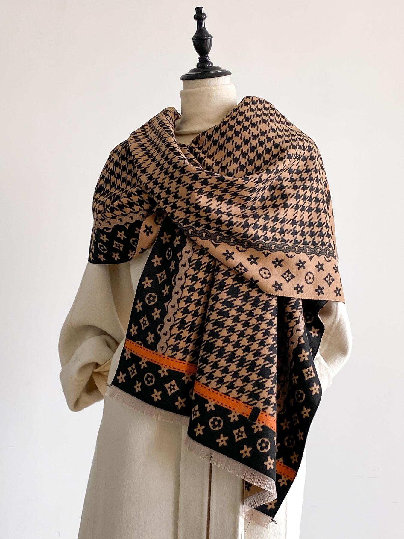 Women's Fashion Elegant Plaid Scarf with Fringe Decoration, Soft Warm Shawl for Fall & Winter, Stylish Accessory for Women and Girls, Blanket Scarf