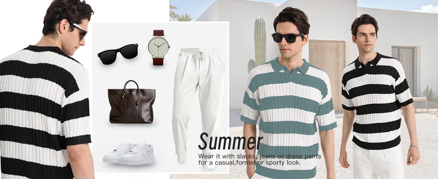 HYPESTFIT Men's Striped Casual Collar Short Sleeve SweaterRegular Fit Casual Lightweight Half Sleeve Pullover!for Summer, Fashion Men's Knitwear for Daily Wear HYPESTFIT Men's Striped Casual Collar Short Sleeve SweaterRegular Fit Casual Lightweight Half Sleeve Pullover!for Summer, Fashion Men's Knitwear for Daily Wear