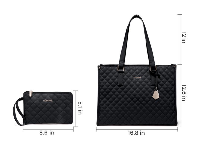 【Valentine's Day Gift】LOVEVOOK Lunch Tote Bag for Women, Laptop Bag with Insulated Lunch Compartment, Quilted Large Capacity Computer Handbag with Purse for Business, Work, Nurse, Office, Collage, Casual.