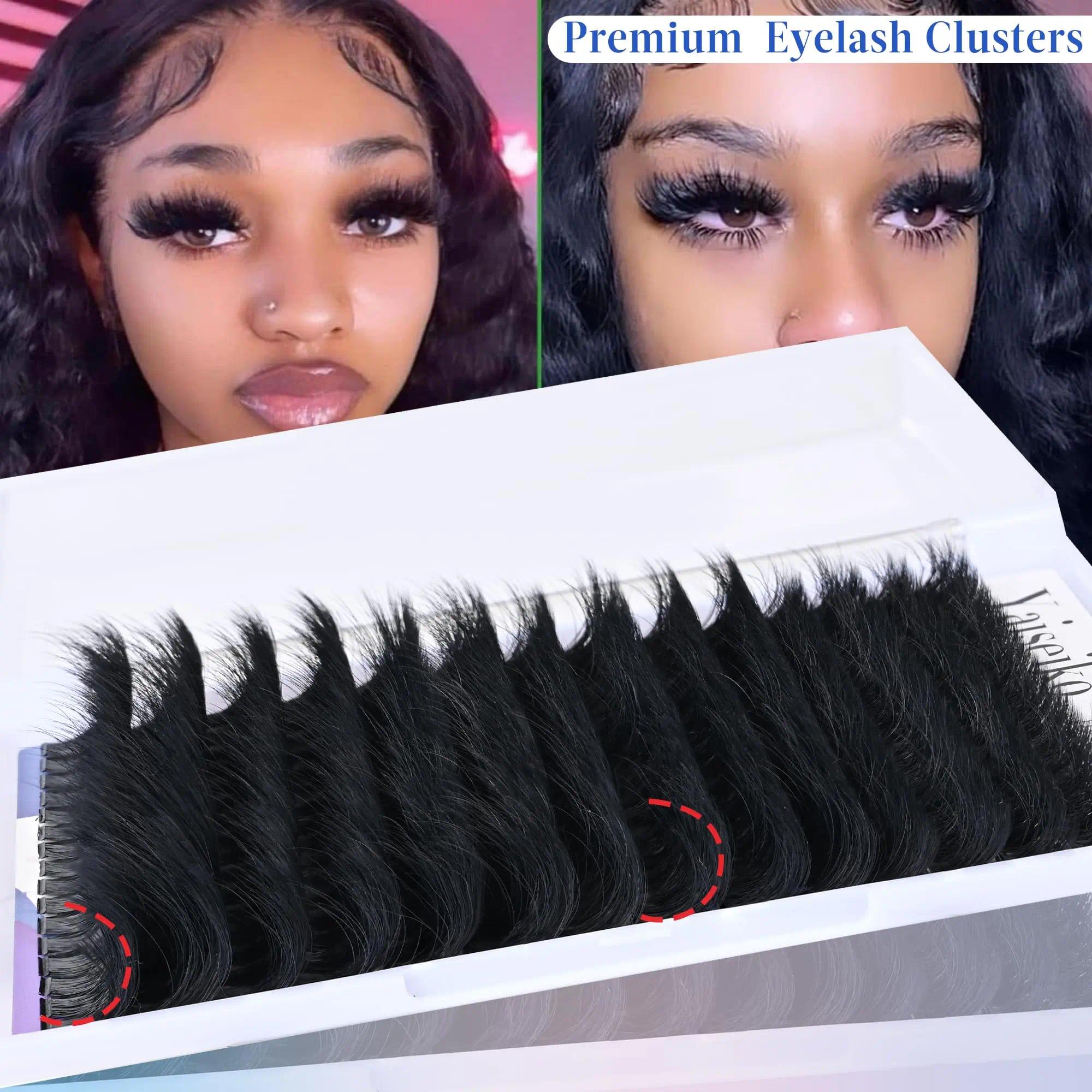 Yaiseiko Lash Clusters 300D Thick Long 12-25mm Volume Cluster Eyelash Extensions 224Pcs Wispy Individual Lashes D Curl Waterproof Eyelash Clusters Soft False Eyelashes DIY at Home