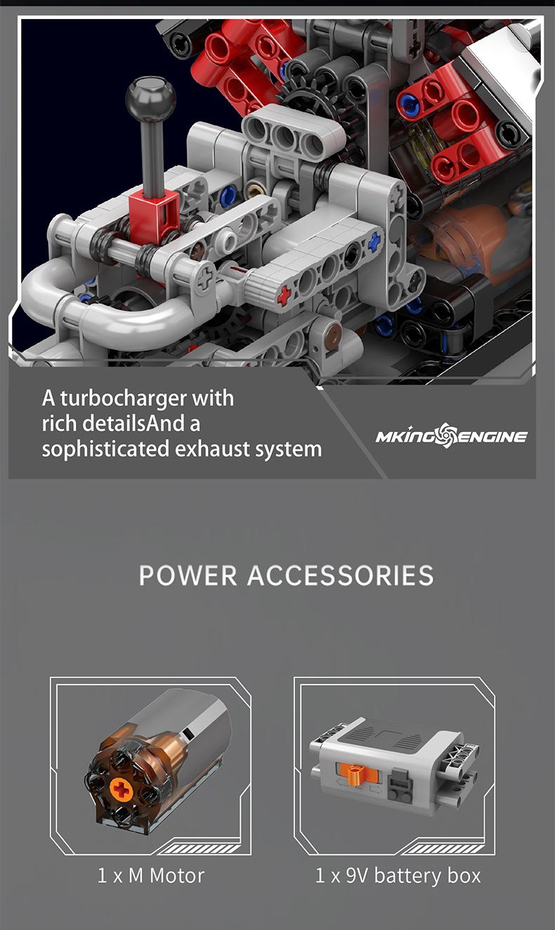 Mould King 10225 V8 Engine Motor That Runs Building Block Toy STEM Construction 855 Pcs