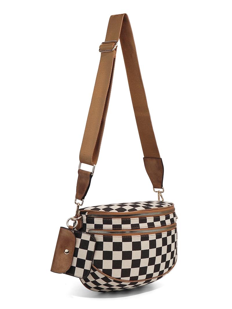 Fashionable Checkerboard Pattern Bag, Casual Versatile Zipper Shoulder Bag with Adjustable Strap and Coin Purse, Stylish Minimalist Commuting Lightweight Shoulder Women's Bag, Adjustable Crossbody Bag