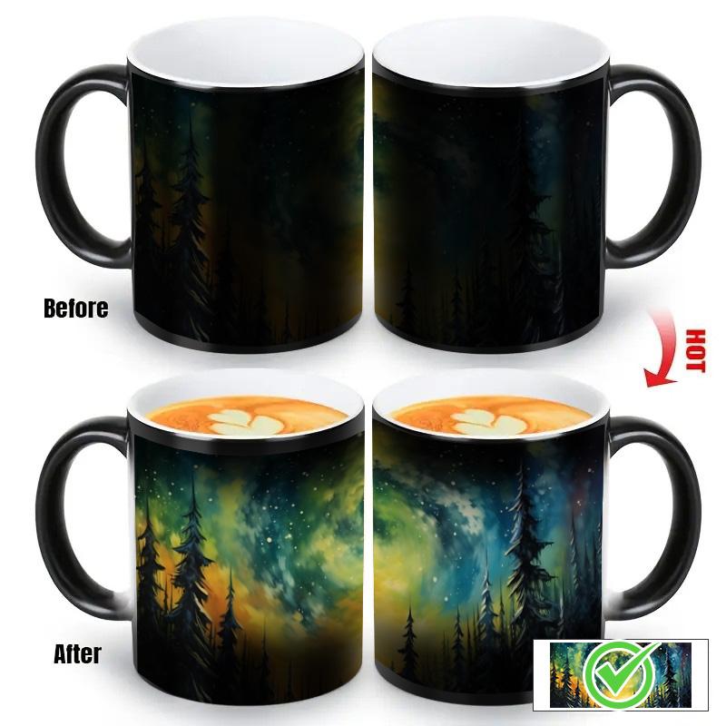 1pc Northern Lights Ceramic Coffee Mug - Color Changing Aurora Borealis Design for Hot and Cold Drinks Ceramic Mugs, Home, Office or Gift Use, Office Drinkware, Stylish Coffee Mugs | Vivid Pattern | Unique Color Changing Function, Best Gift