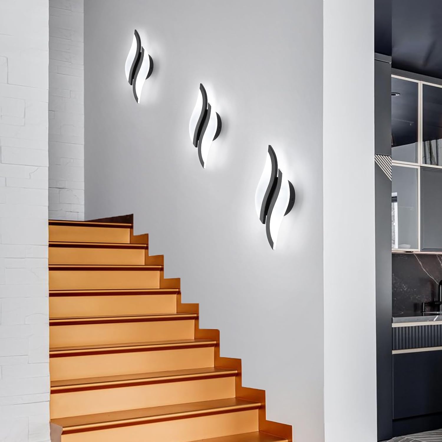 Modern LED Wall Sconce 6000K Black Indoor Wall Light Fixtures Acrylic Wall Sconce Lighting for Living Room Bedroom Bedside Bathroom Hallway Stairway Wall Lamp (Black, 1 Pack, 6000K)