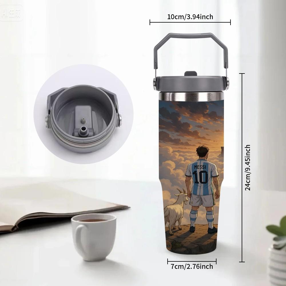 1pc 30oz stainless steel large-capacity car water bottle, featuring Messi and Ronaldo together. for fans of Messi and Ronaldo, football enthusiasts. Multiple patterns are available for selection. Outdoor camping Coffee Cups & Mugs