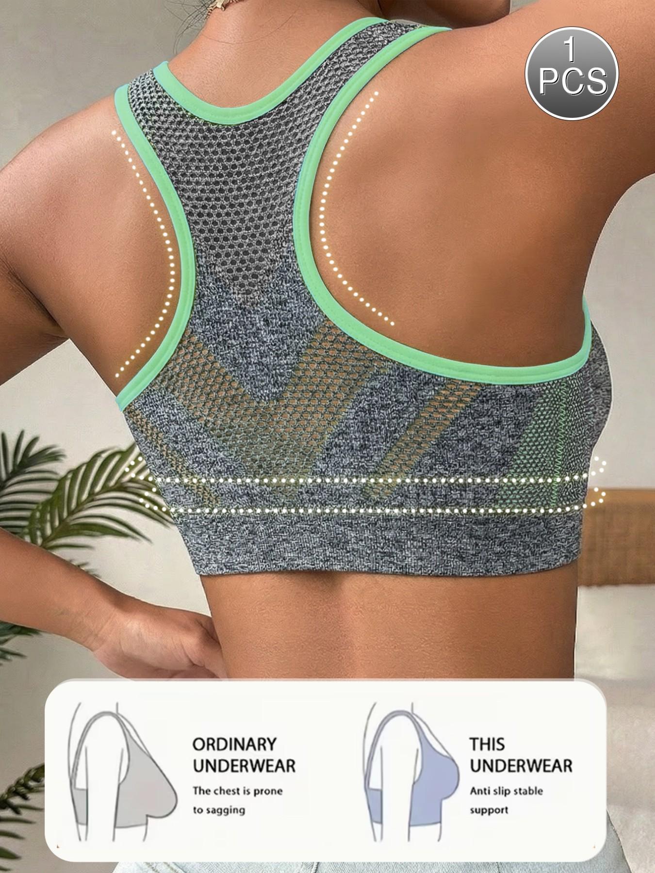 Women's Plus Size Front Zip Sports Bra, High Impact Push Up Wireless Bra, Breathable Mesh Racerback Workout Yoga Bra for Gym Fitness Running Women Workout Clothes