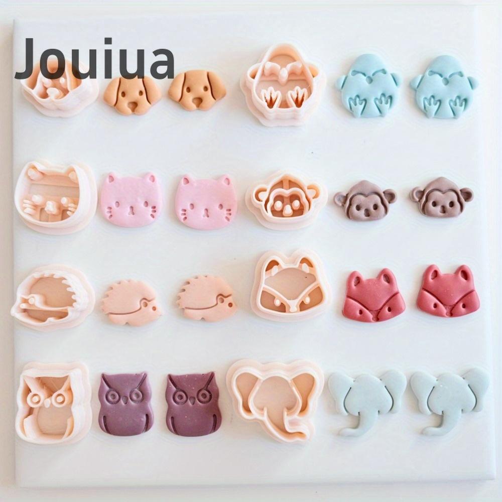 8pcs Mini Cat Dog Owl Monkey Fox Elephant Hedgehog Clay Cutter Set Animal-Themed Polymer Clay Cutters, Plastic Craft Molds for DIY Jewelry Making