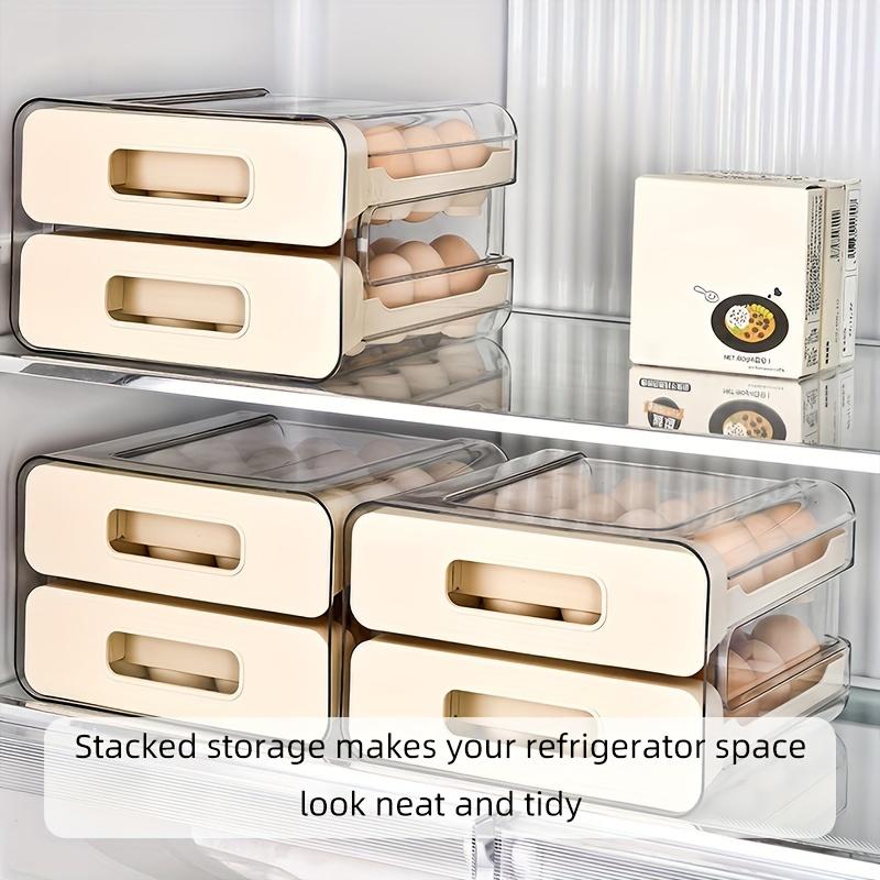 Large Capacity Refrigerator Egg Rack, 2 Layer Storage Box for 32 Eggs, Transparent Plastic Egg Tray, Fridge Organizer Container