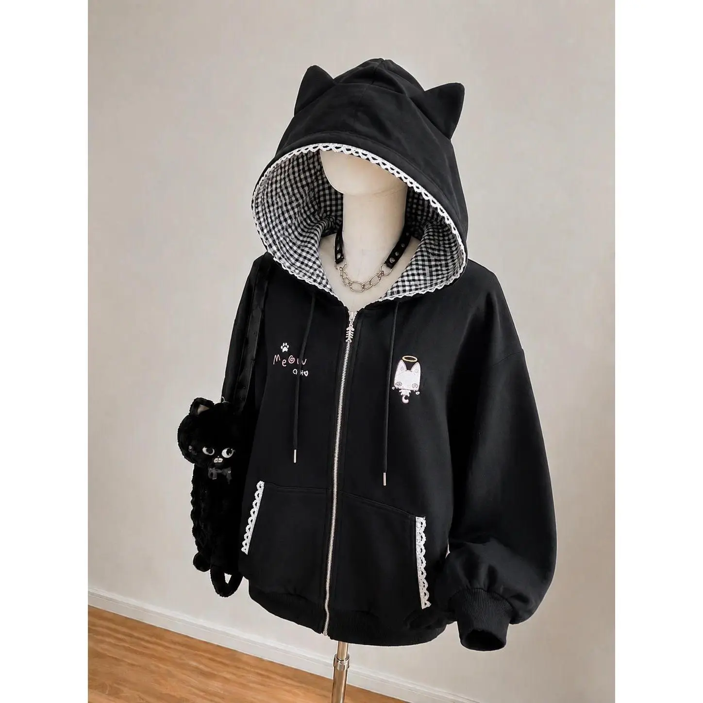 Harajuku Japanese Kawaii Subculture  Women Long Sleeve Casual Print Hooded Sweatshirt Tops Korean Fashion Outer Coats 2026