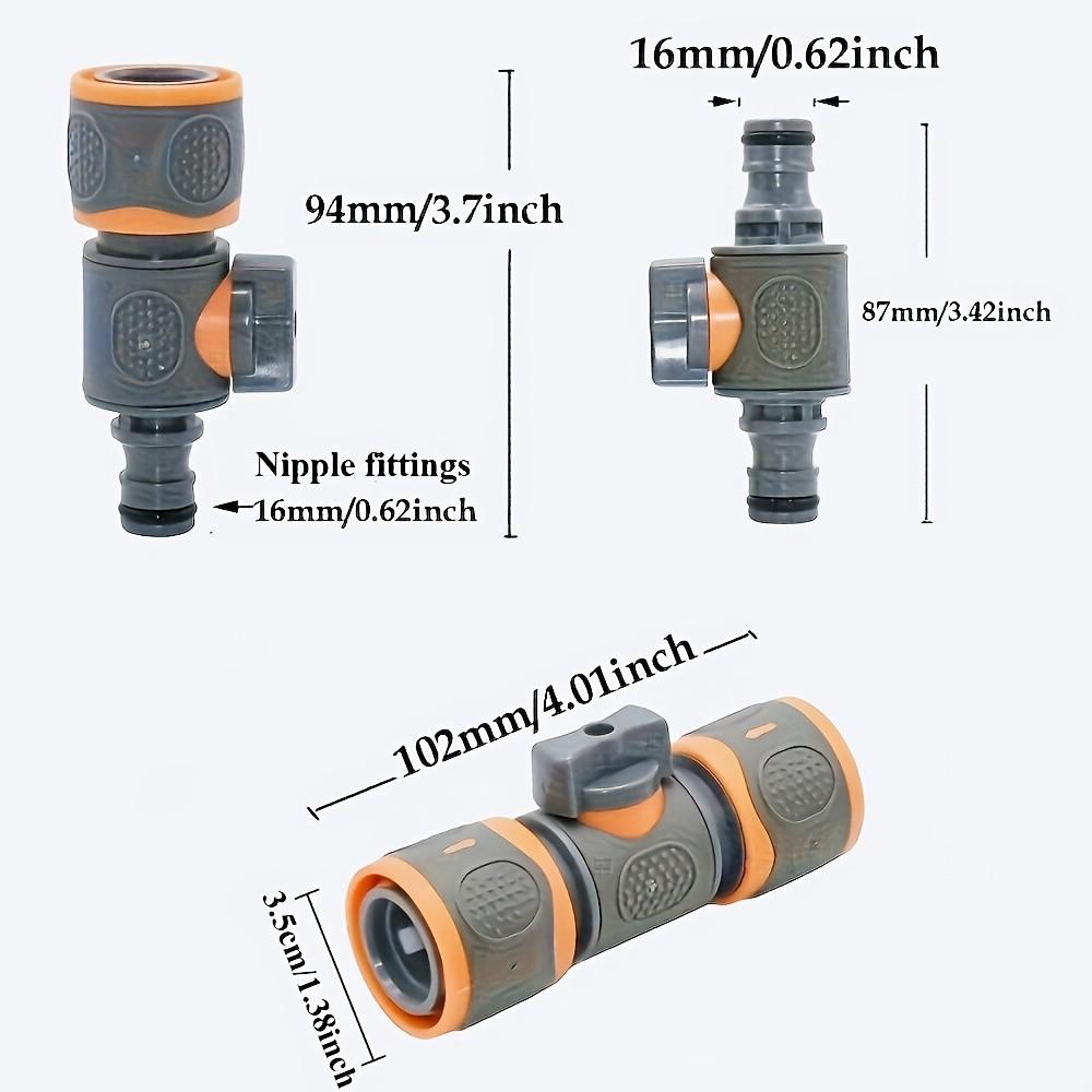 3-Piece Quick Connect Hose Adapter Set with Shut-Off Valve, Compatible with Garden Sprayer and Car Wash Gun, Universal 1/2", 3/8", 1/4", 3/4" Fittings