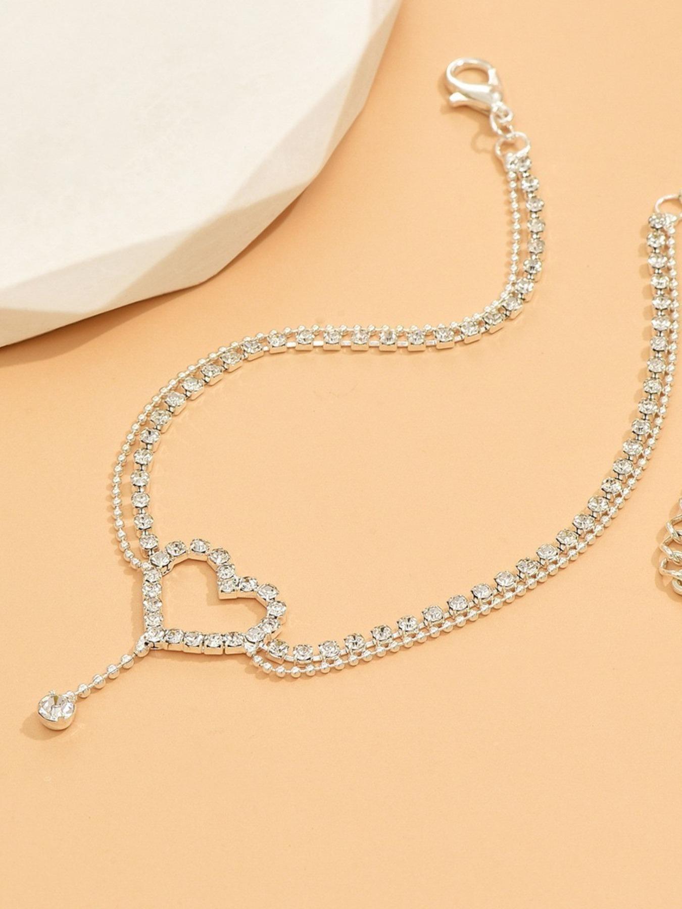 Viral Heart Anklet for Women, Sparkly Rhinestone Ankle Bracelet, Dainty Heart Charm Foot Jewelry, Gold/Silver Tennis Anklet, Trendy Layered Anklet, Perfect for Beach, Party & Date Night, 2026 Summer Must-Have