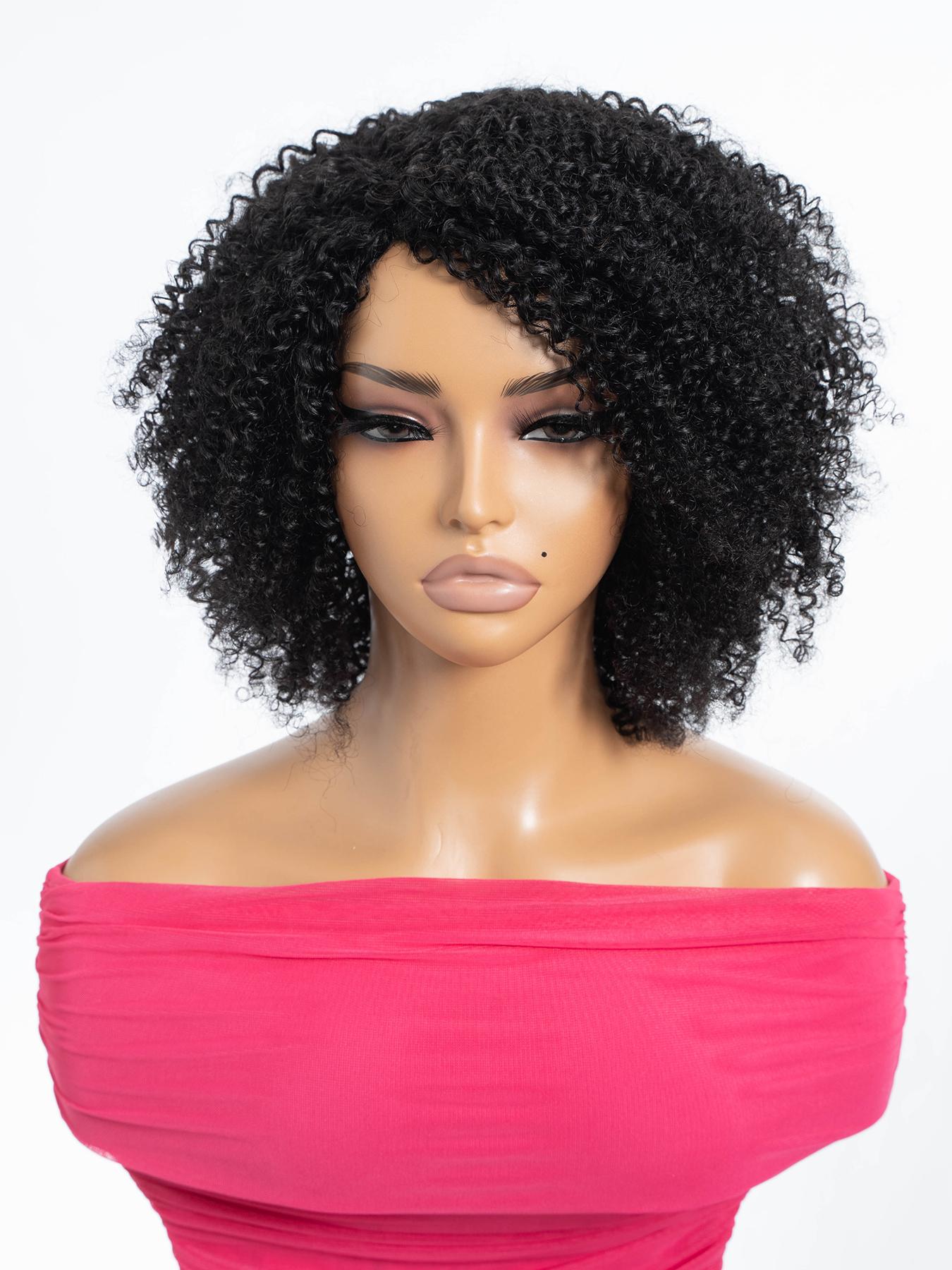 12 Inch Human Hair Wig Natural Curly Bob Soft Bouncy and Lightweight Ombre Brown with Black Roots Lace Front Wig with Pre Plucked Hairline Full Volume Daily Wear, Party, Glueless Hair Wigs, Glueless Frontal Wig