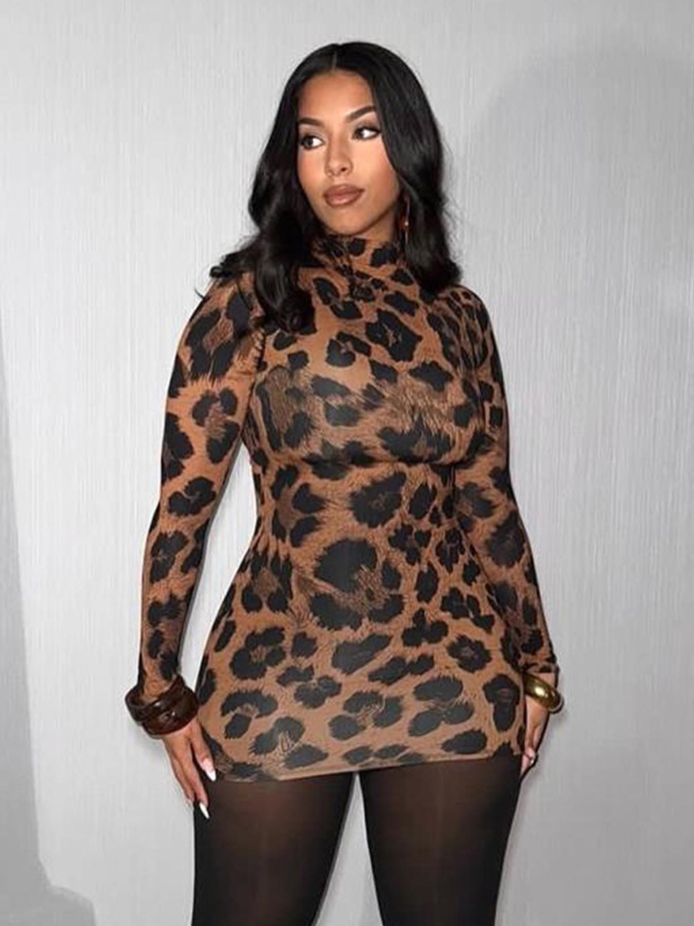 Women's Fashion Elegant Snake-Print Long-Sleeve Dress, Comfortable Casual Spring & Fall Wear, Perfect for Daily Use, Work and Vacation