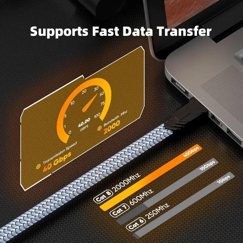 Cat8 Ethernet Cable, 40gbps High-Speed Transmission, 2000mhz Bandwidth, Ideal for Gaming Pcs, Gaming Ethernet Cable,Routers, Low Latency, Smooth Network Performance, Network Cord