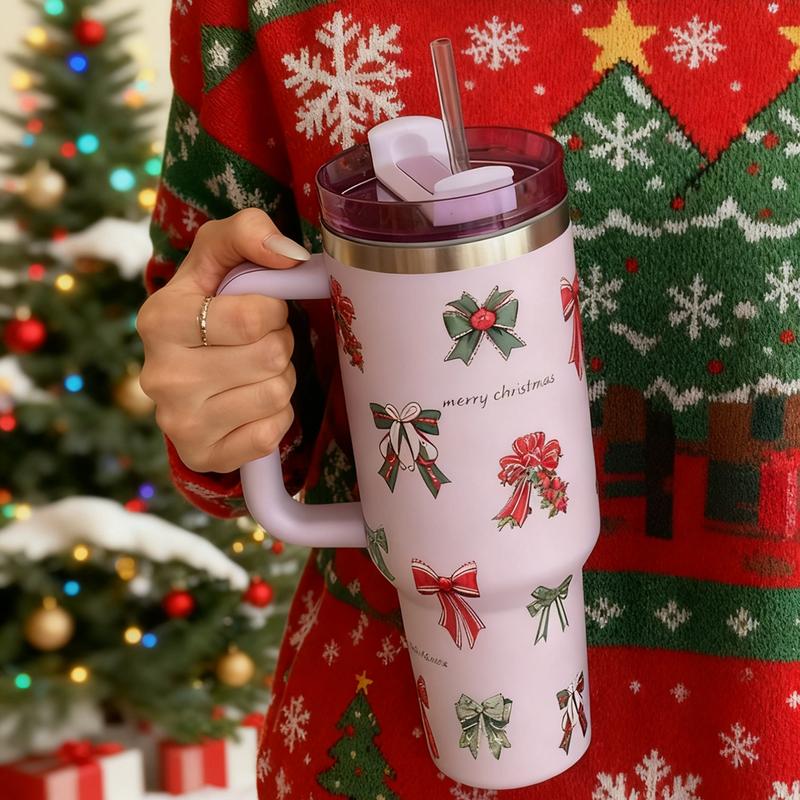 Christmas Bow Element Cup, Large Capacity Car Mug with Handle, Stainless Steel Insulated Travel Cup, Vacuum Insulated Tumbler, Coffee Cup for School Office Outdoor Gym Home Christmas Bow Element Cup, Large Capacity Car Mug with Handle, Stainless Steel Insulated Travel Cup, Vacuum Insulated Tumbler, Coffee Cup for School Office Outdoor Gym Home