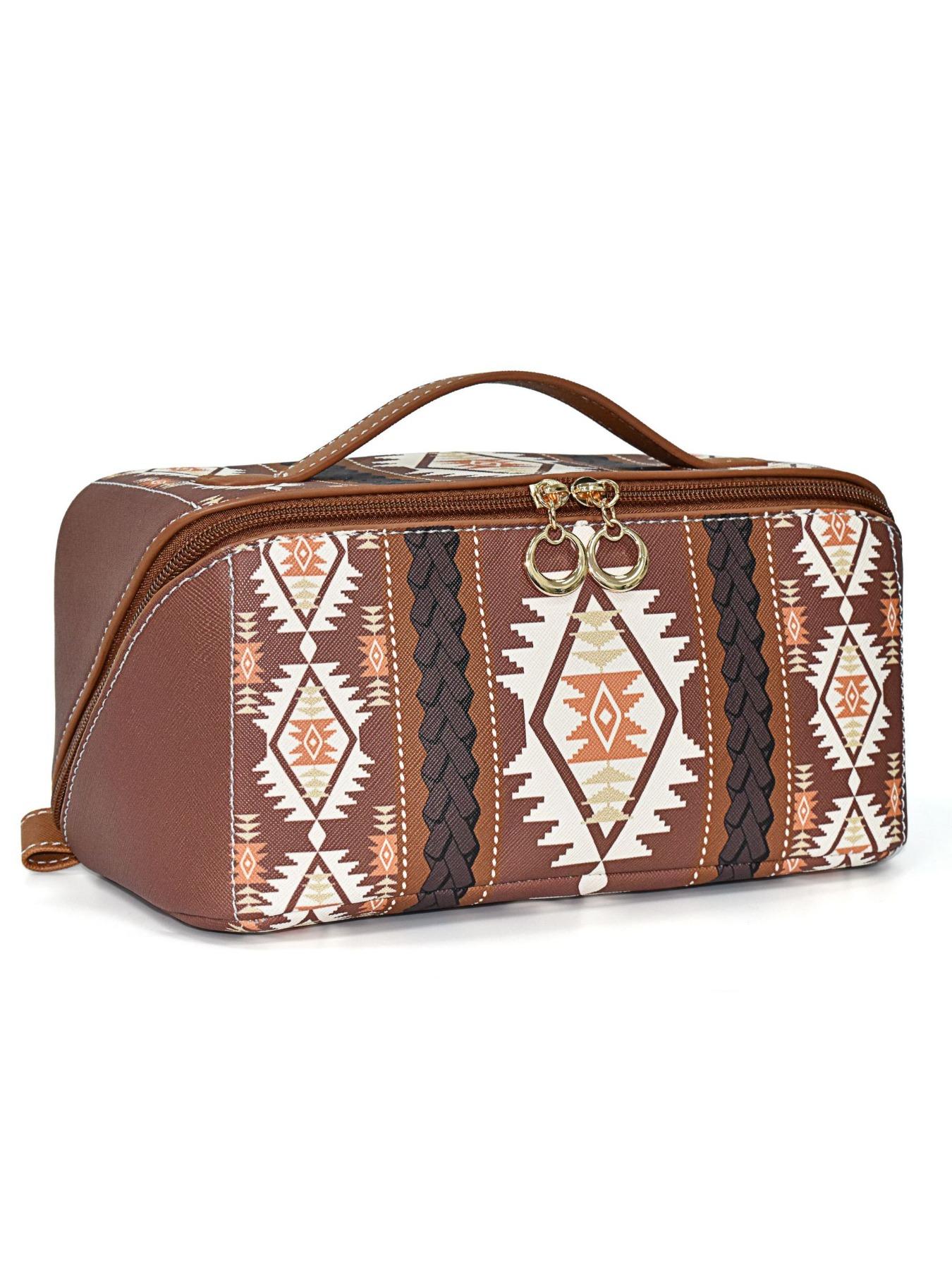 Boho Style PU Leather Cloud Pillow Makeup Bag, Large Capacity Handheld Makeup Case, Travel Wash Kit, Stylish and Functional