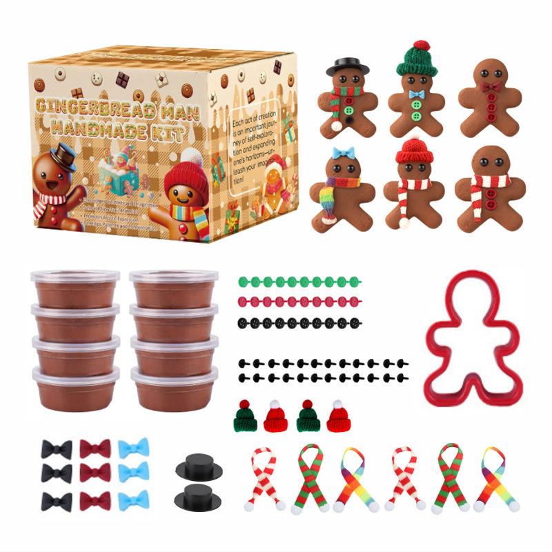 DIY Christmas Gingerbread Man Clay Set, Kids Indoor Easy Handmade Kit, Includes Accessories, Perfect Holiday Gift
